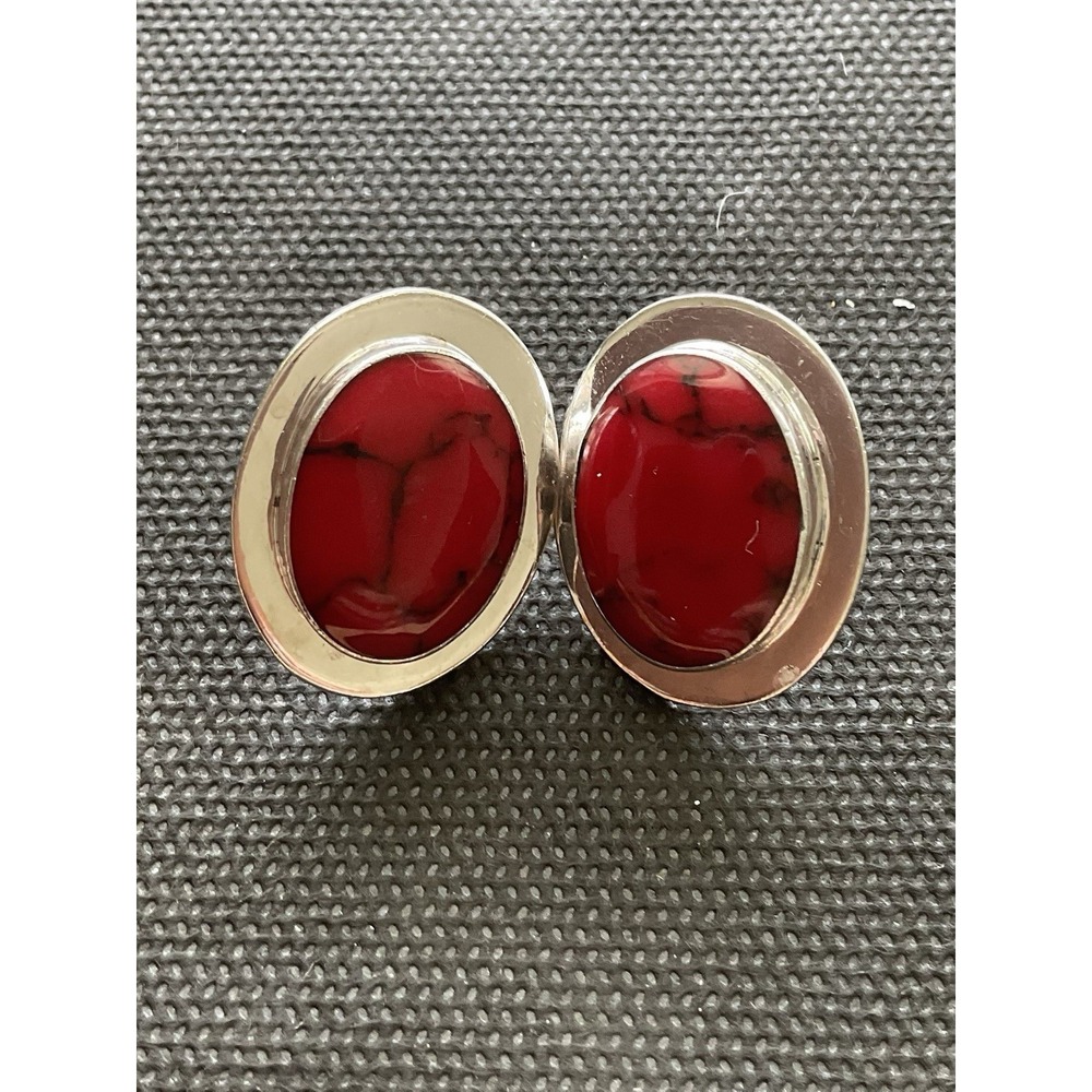 vintage Mexican sterling silver 925 earrings Red Jasper Cabachon Estate Jewelry